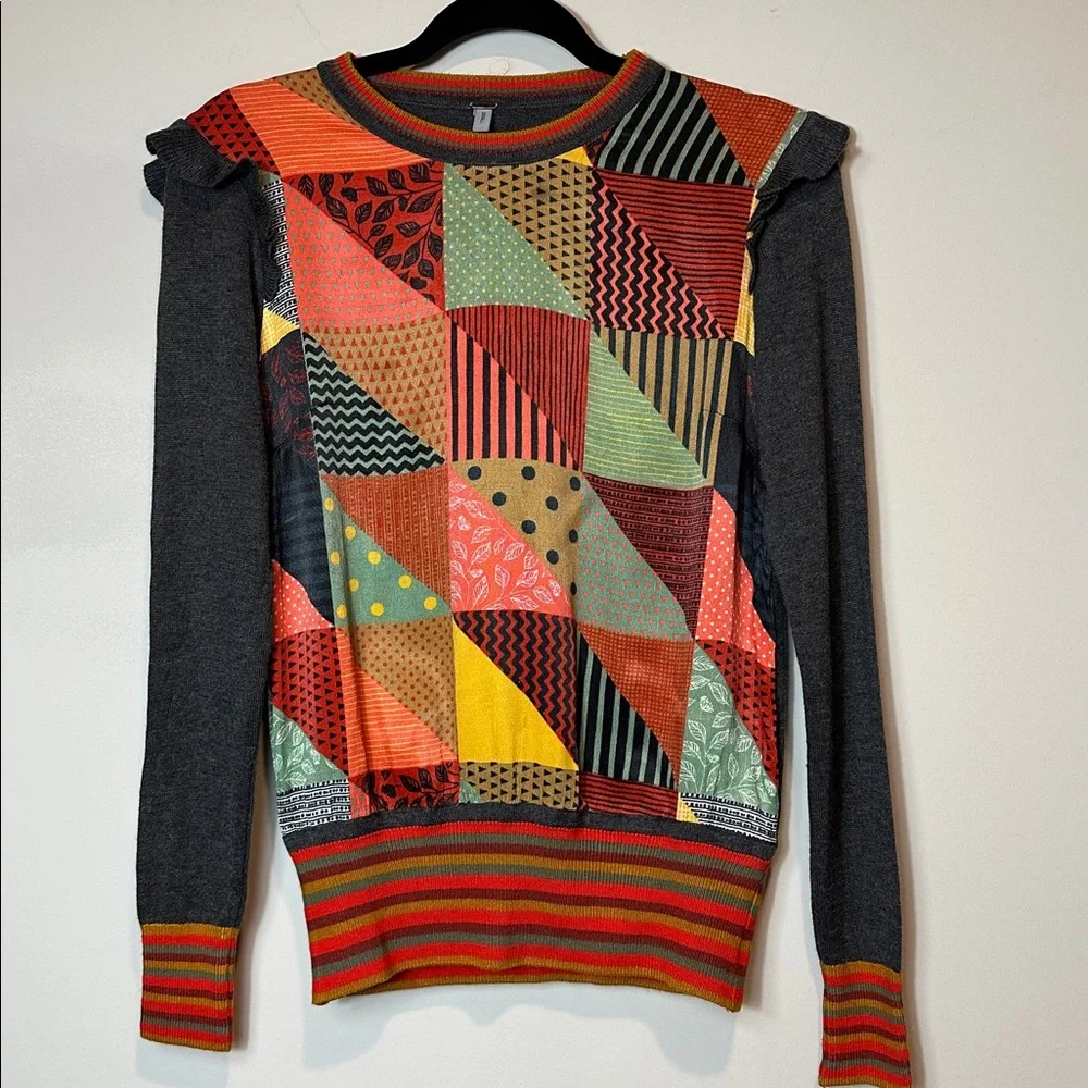 BL^NK London Patchwork Statement Top Anthropologie Style Lightweight Size Small - Picture 2 of 7